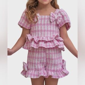 Charming Pink and White Kids Ruffle Set
